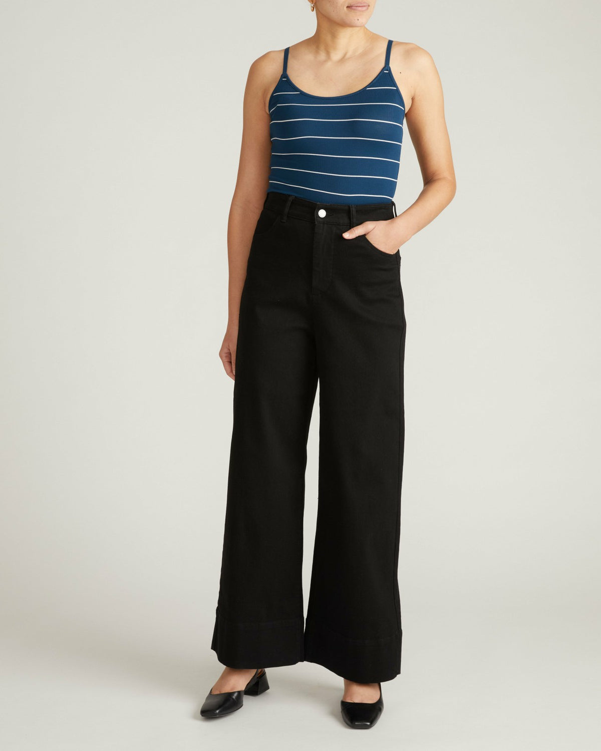 Cloud Rib Camisole - Teal/White Microstripe | Universal Standard
