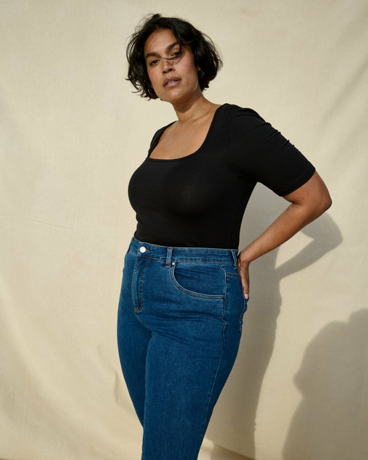 Cloud Rib Short Sleeve Square Neck Tee - Black | Universal Standard