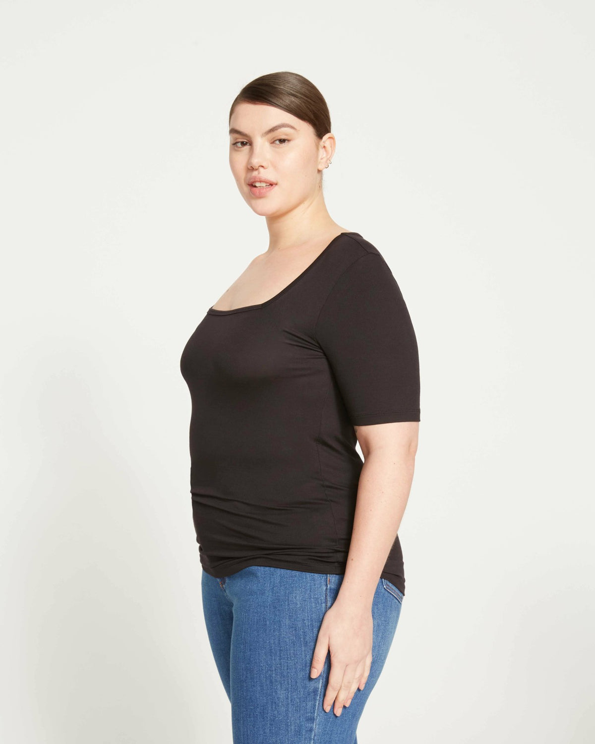Cloud Rib Short Sleeve Square Neck Tee - Black | Universal Standard