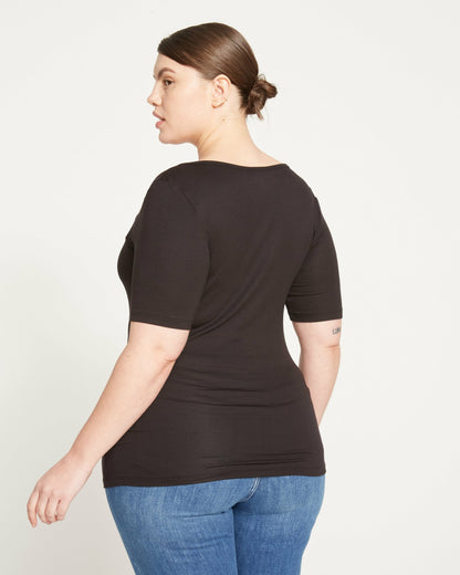Cloud Rib Short Sleeve Square Neck Tee - Black | Universal Standard