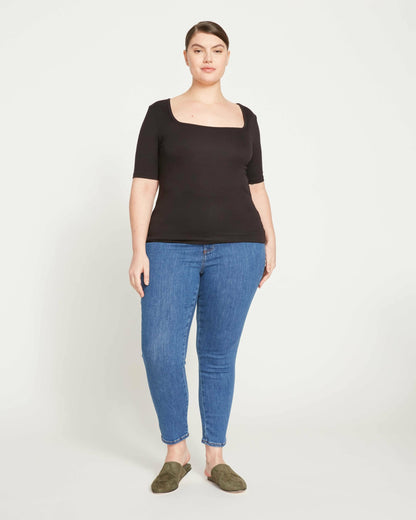 Cloud Rib Short Sleeve Square Neck Tee - Black | Universal Standard