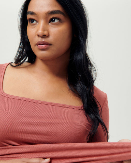 Cloud Rib Short Sleeve Square Neck Tee - Terracotta | Universal Standard