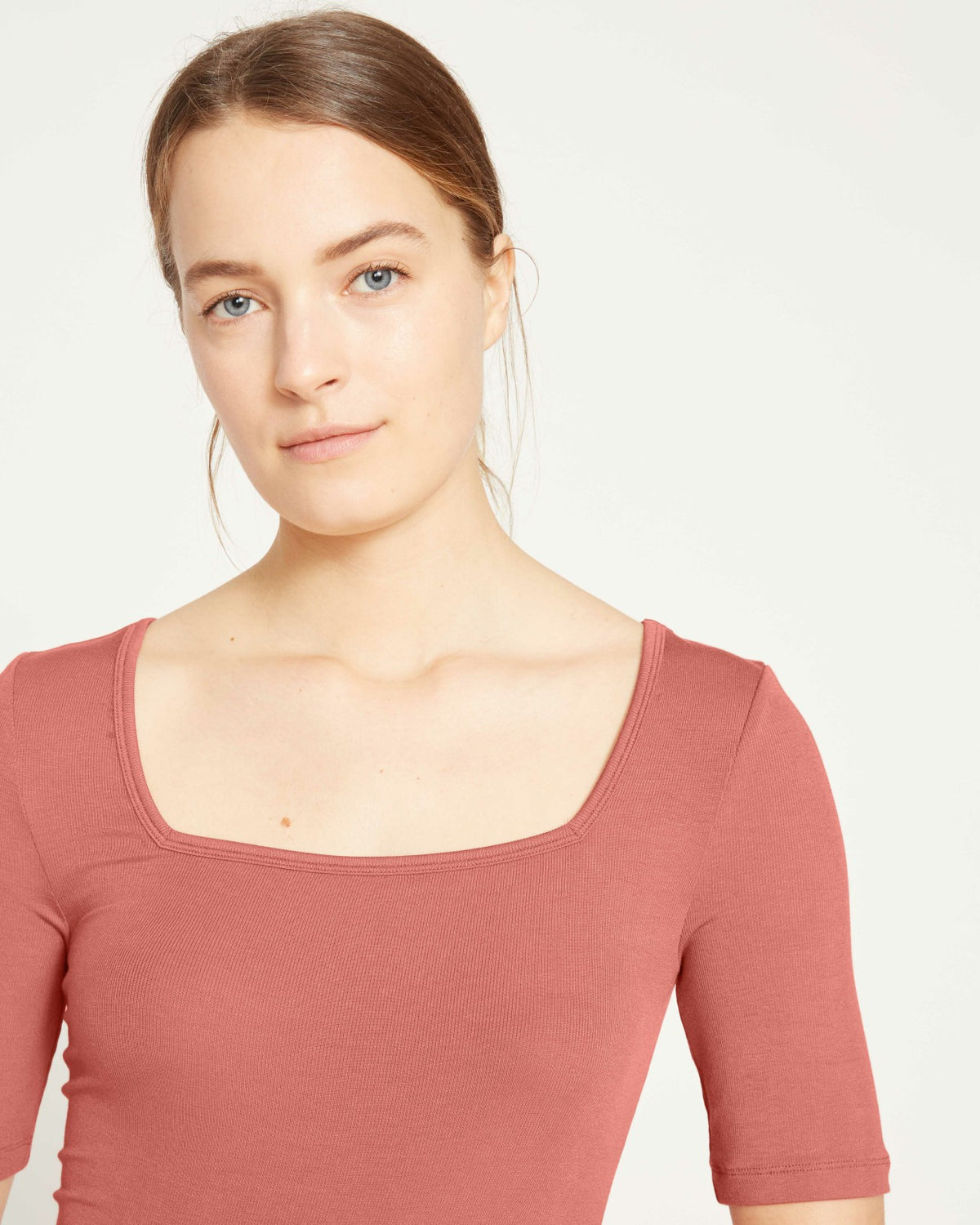Cloud Rib Short Sleeve Square Neck Tee - Terracotta | Universal Standard
