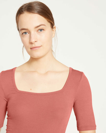 Cloud Rib Short Sleeve Square Neck Tee - Terracotta | Universal Standard