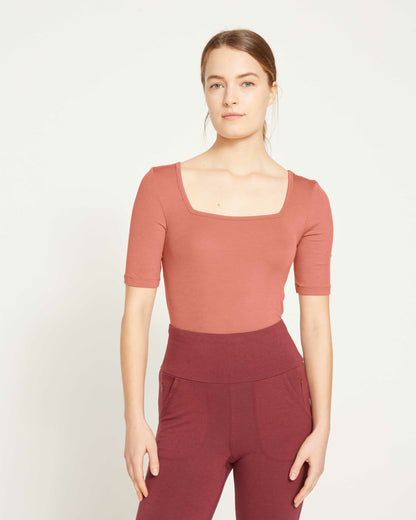 Cloud Rib Short Sleeve Square Neck Tee - Terracotta | Universal Standard