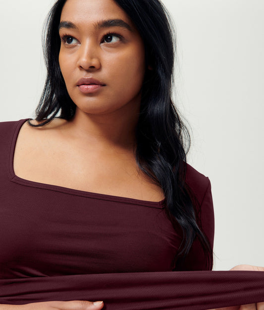 Cloud Rib Short Sleeve Square Neck Tee - Black Cherry | Universal Standard