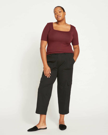 Cloud Rib Short Sleeve Square Neck Tee - Black Cherry | Universal Standard