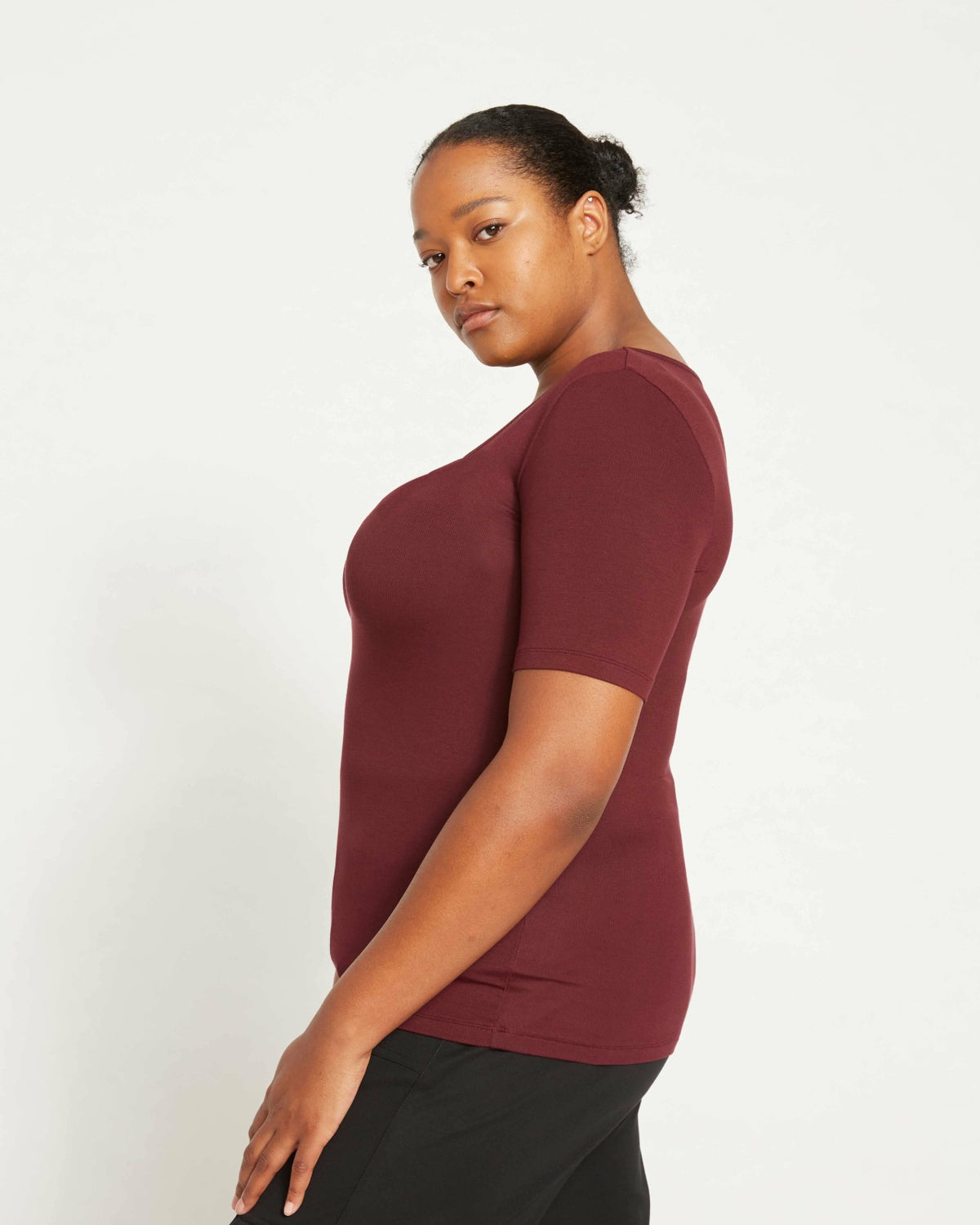 Cloud Rib Short Sleeve Square Neck Tee - Black Cherry | Universal Standard