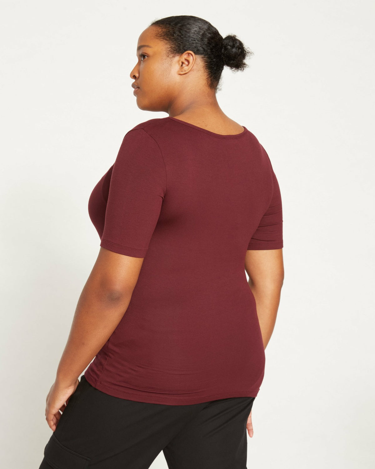 Cloud Rib Short Sleeve Square Neck Tee - Black Cherry | Universal Standard