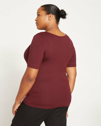 Cloud Rib Short Sleeve Square Neck Tee - Black Cherry | Universal Standard