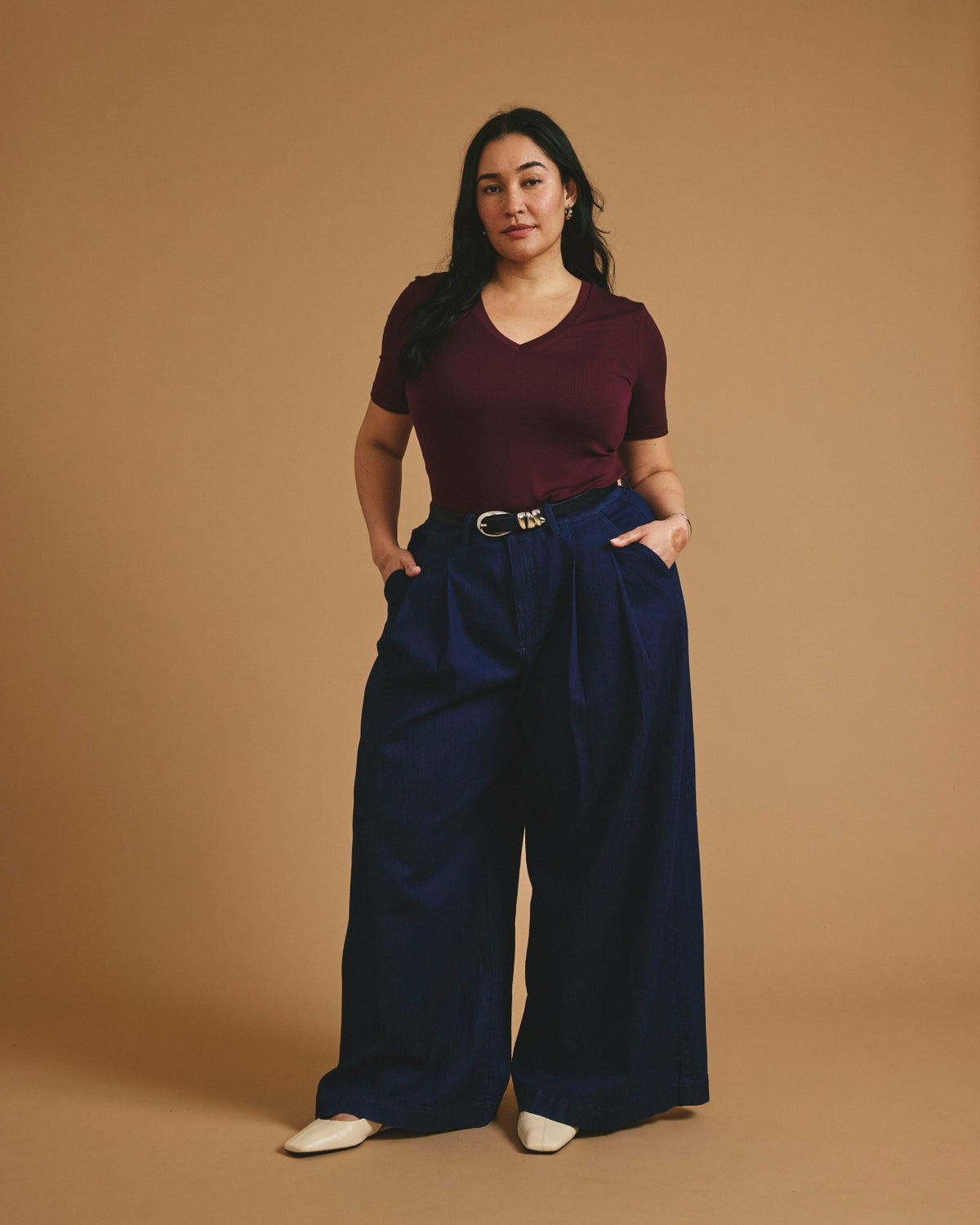 Cloud Rib Short Sleeve V-Neck Tee - Black Cherry | Universal Standard