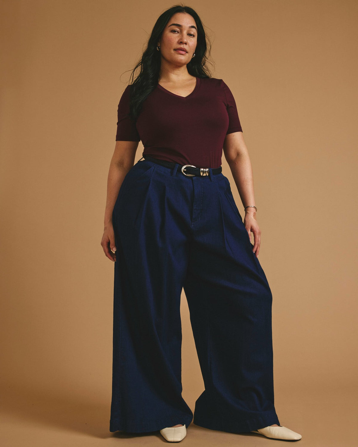 Cloud Rib Short Sleeve V-Neck Tee - Black Cherry | Universal Standard