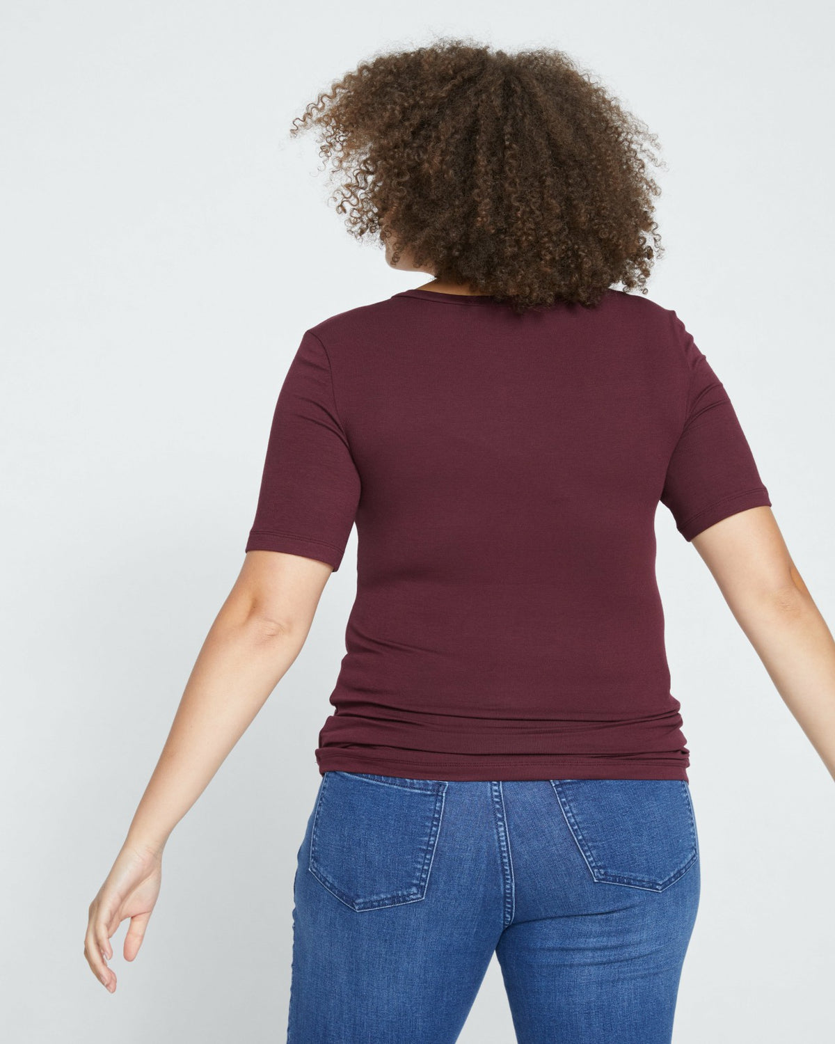 Cloud Rib Short Sleeve V-Neck Tee - Black Cherry | Universal Standard
