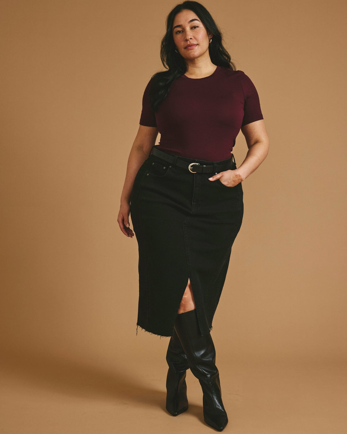 Cloud Rib Short Sleeve Crew Neck Tee - Black Cherry | Universal Standard