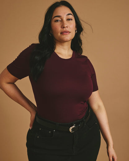 Cloud Rib Short Sleeve Crew Neck Tee - Black Cherry | Universal Standard