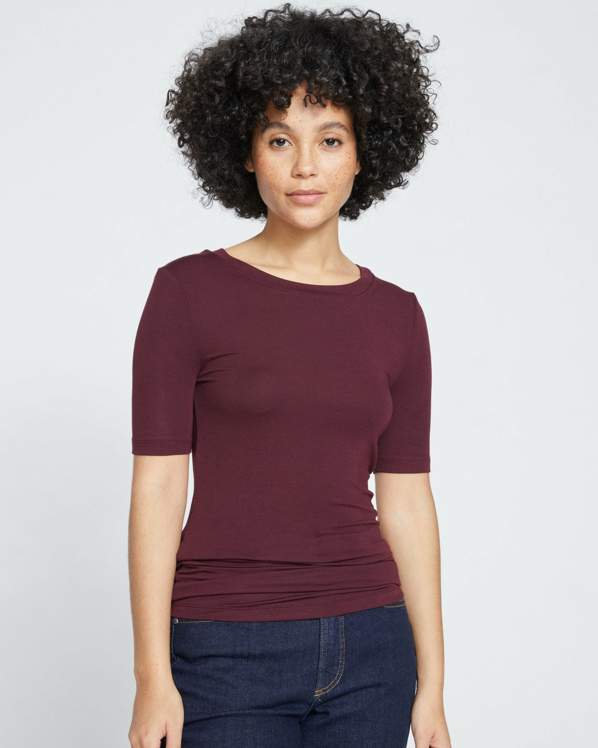 Cloud Rib Short Sleeve Crew Neck Tee - Black Cherry | Universal Standard