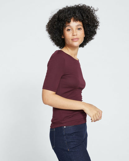 Cloud Rib Short Sleeve Crew Neck Tee - Black Cherry | Universal Standard