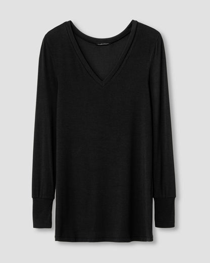 Cloud Rib Long Sleeve V-Neck Tee - Black | Universal Standard