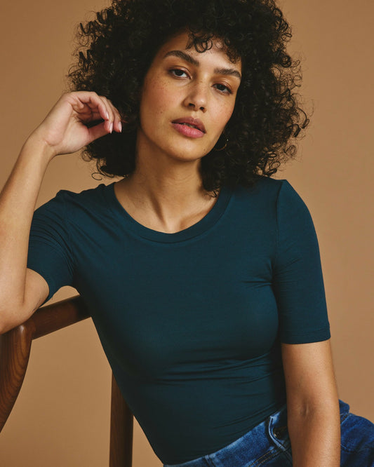 Cloud Rib Short Sleeve Crew Neck Tee - Deep Sea | Universal Standard