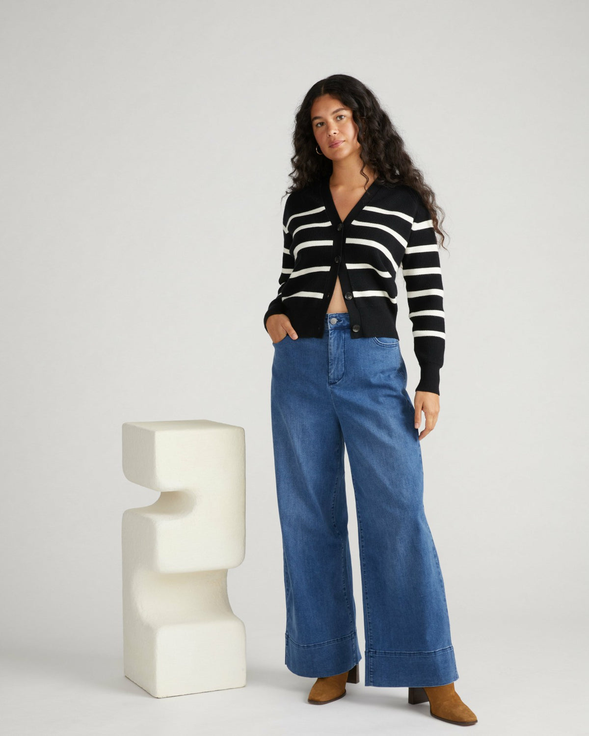 Better-Than-Wool Cardigan - Black/Cream Stripe | Universal Standard