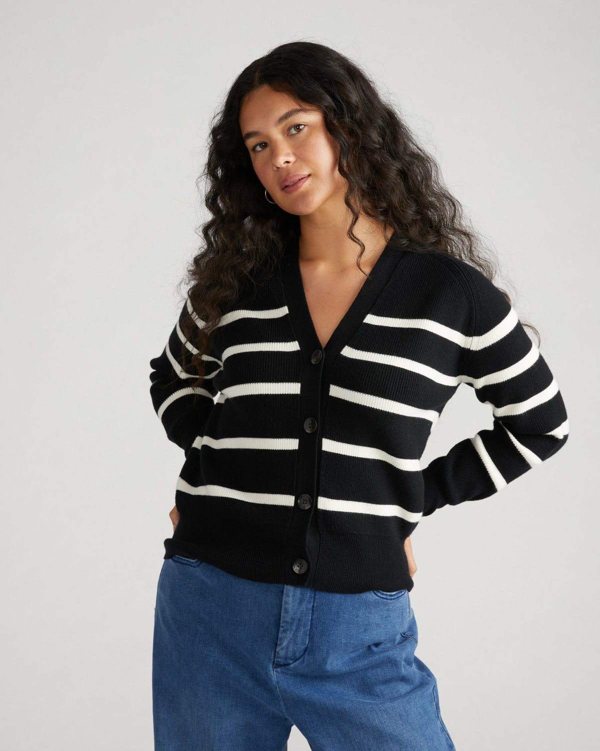 Better-Than-Wool Cardigan - Black/Cream Stripe | Universal Standard