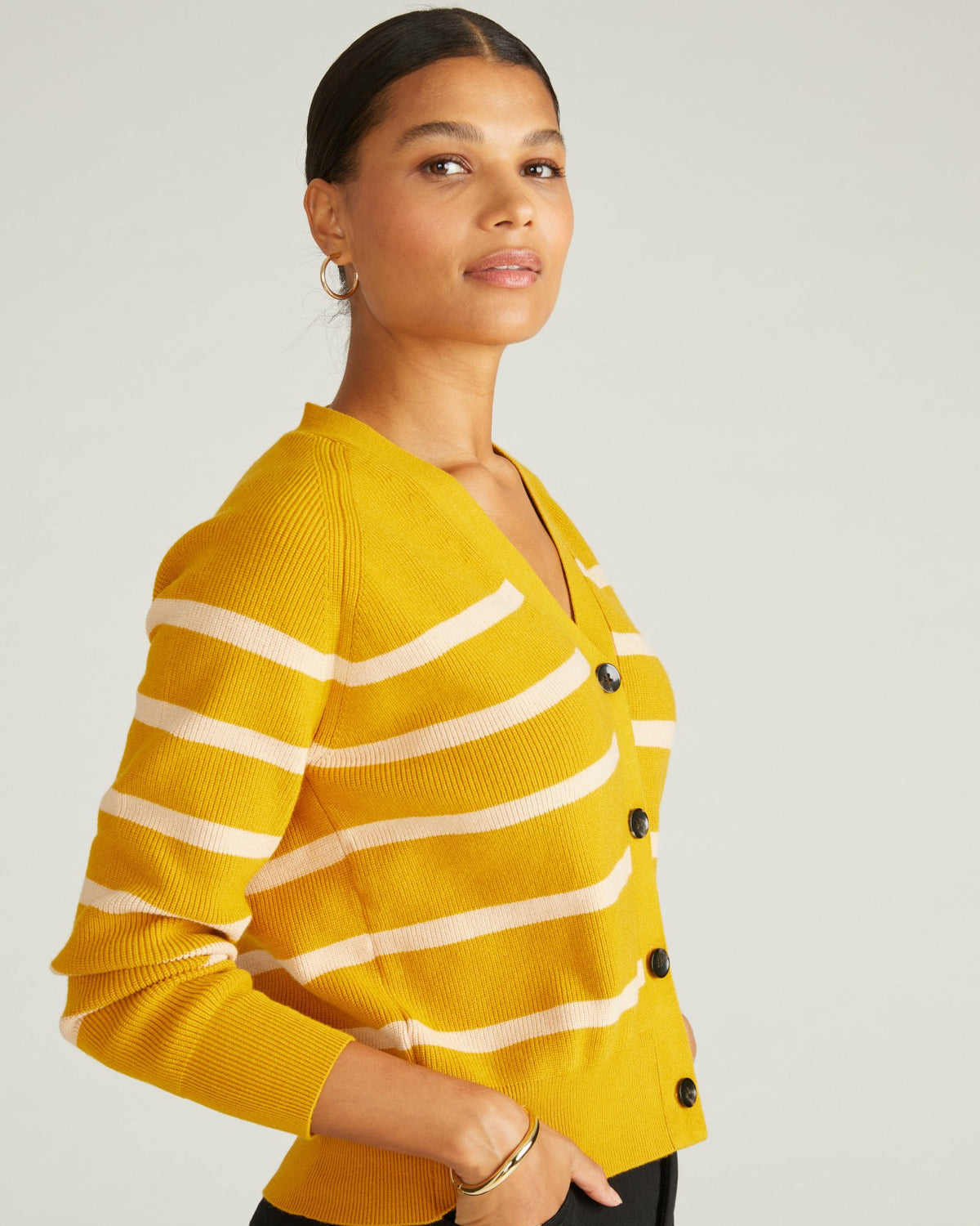 Better-Than-Wool Cardigan - Mustard/Pink Sand Stripe | Universal Standard