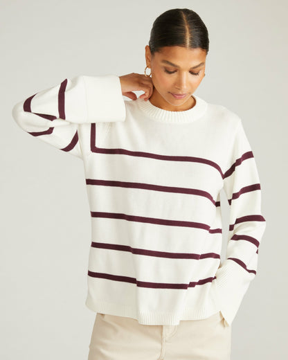 Bardot Wide Sleeve Cotton Sweater - Cream/Acai Stripe | Universal Standard