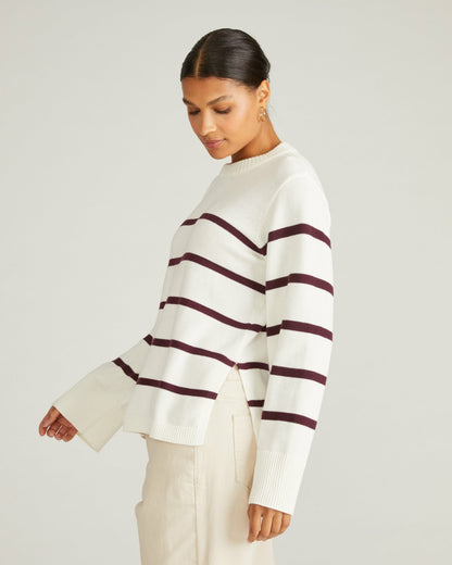 Bardot Wide Sleeve Cotton Sweater - Cream/Acai Stripe | Universal Standard