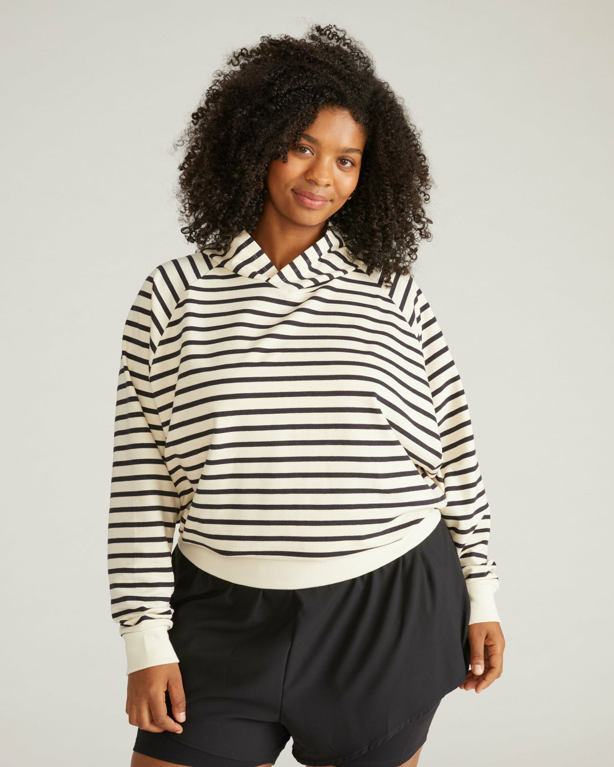 French Terry Pullover Hoodie - Ecru/Black Stripe | Universal Standard