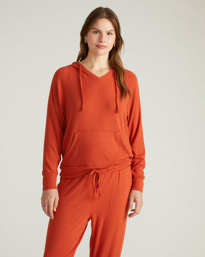 TravelKnit V Neck Hoodie - Warm Russet | Universal Standard
