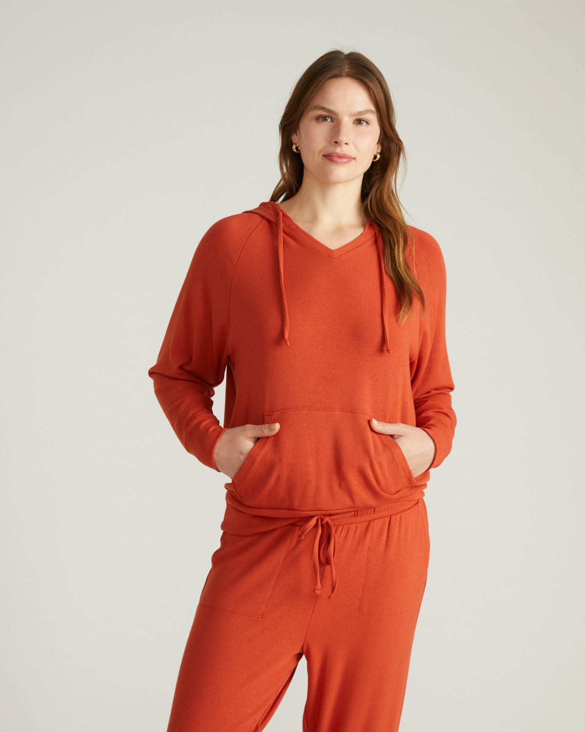 TravelKnit V Neck Hoodie - Warm Russet | Universal Standard