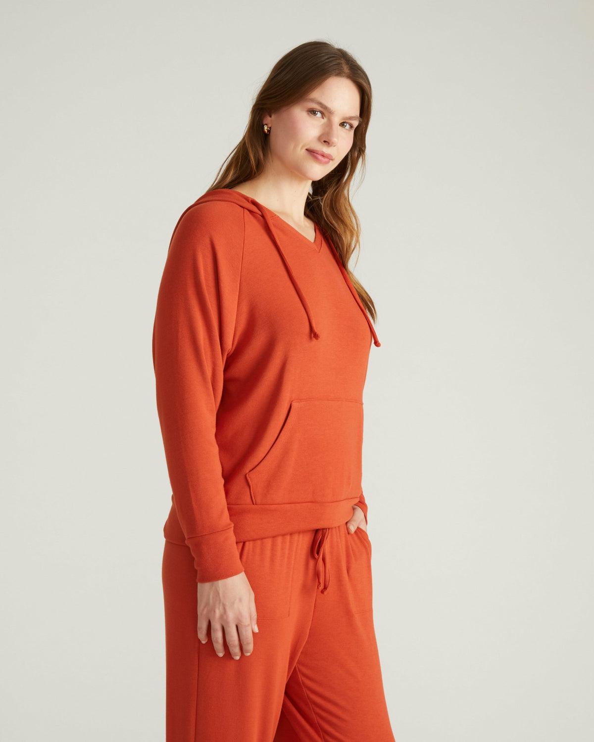 TravelKnit V Neck Hoodie - Warm Russet | Universal Standard