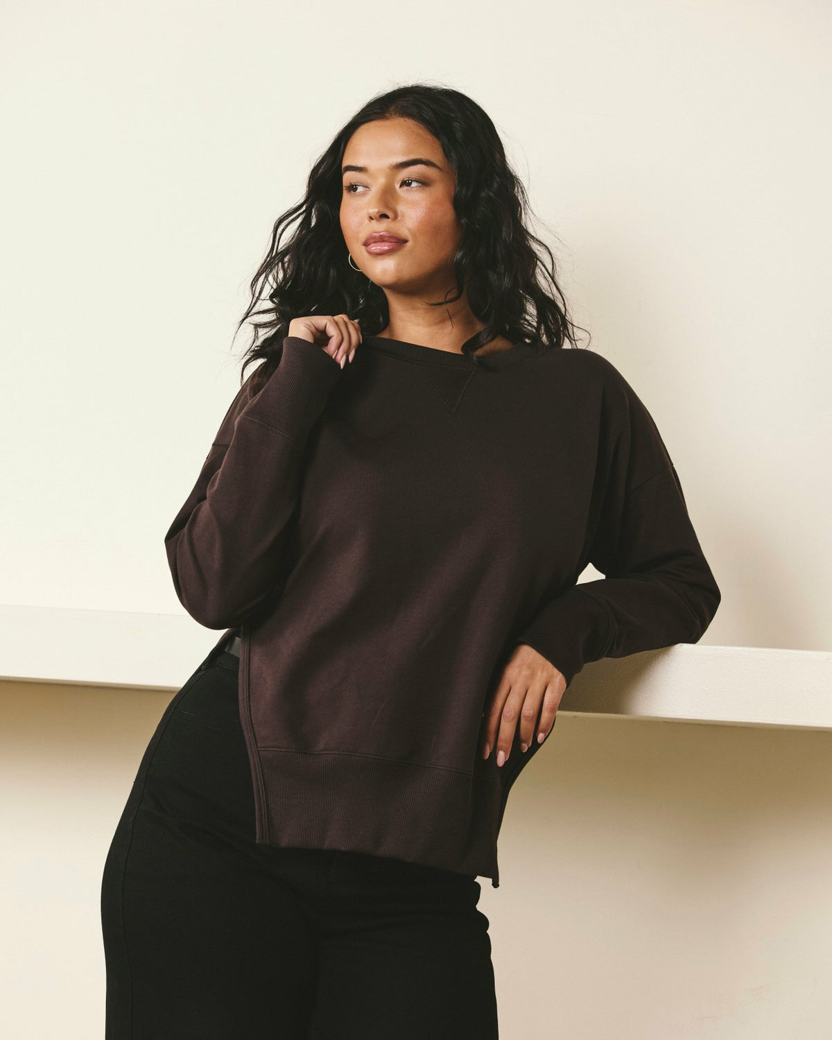 Fiona Side Slit Sweatshirt - Deep Brown | Universal Standard