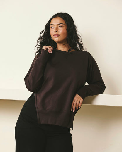 Fiona Side Slit Sweatshirt - Deep Brown | Universal Standard