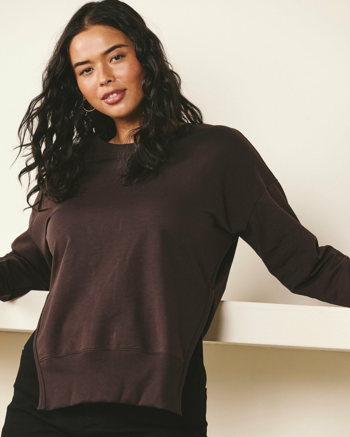 Fiona Side Slit Sweatshirt - Deep Brown | Universal Standard