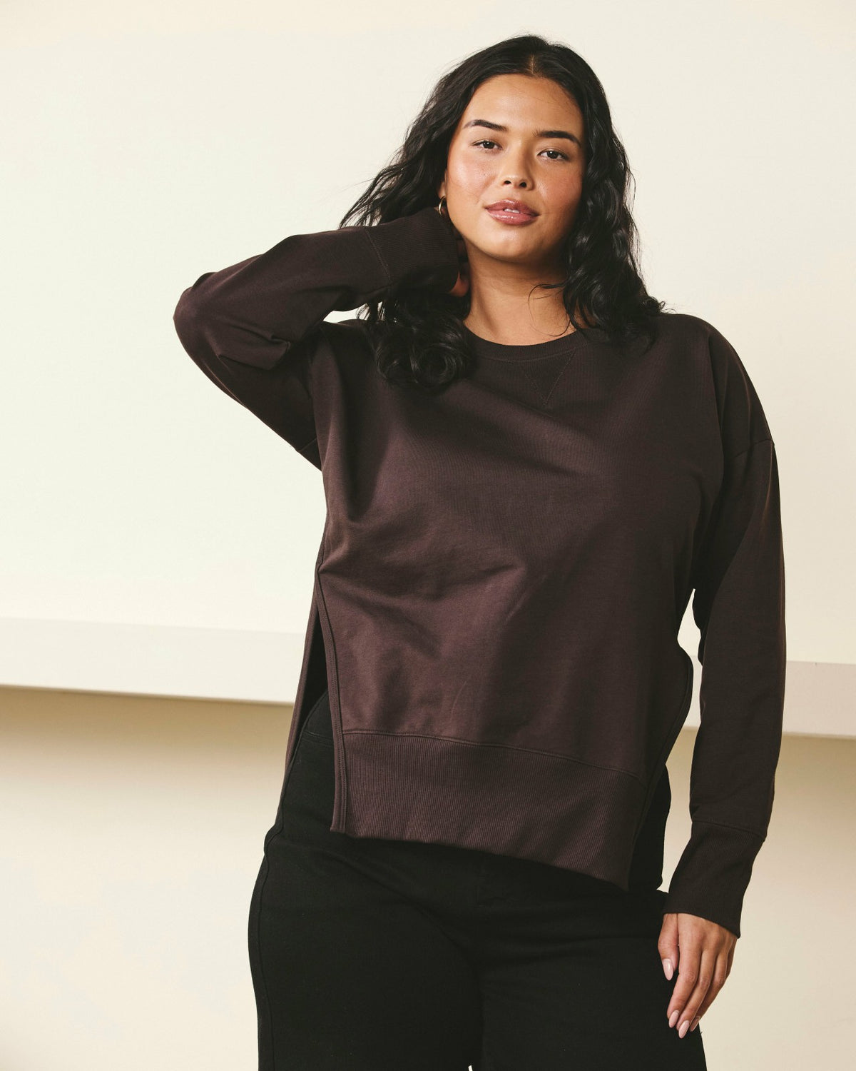 Fiona Side Slit Sweatshirt - Deep Brown | Universal Standard