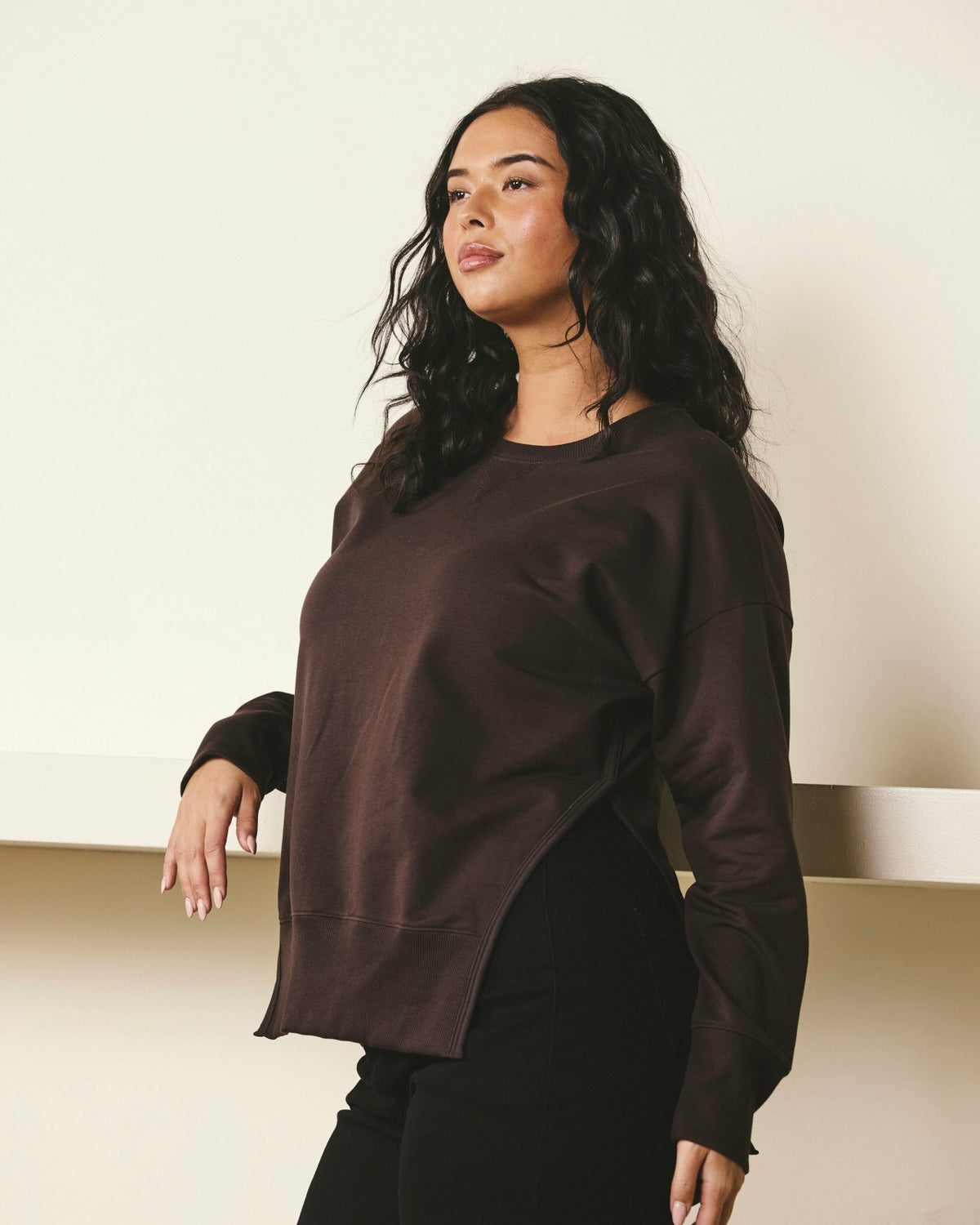 Fiona Side Slit Sweatshirt - Deep Brown | Universal Standard