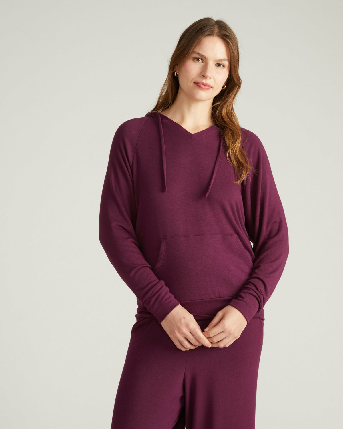 TravelKnit V Neck Hoodie - Gamay | Universal Standard