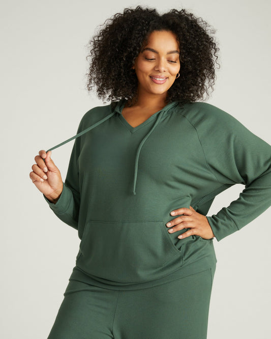 TravelKnit V Neck Hoodie - Conifer | Universal Standard