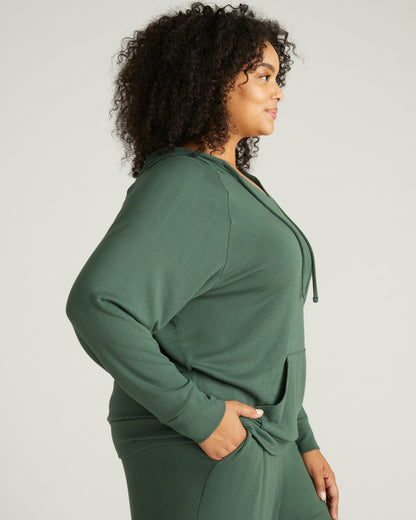 TravelKnit V Neck Hoodie - Conifer | Universal Standard