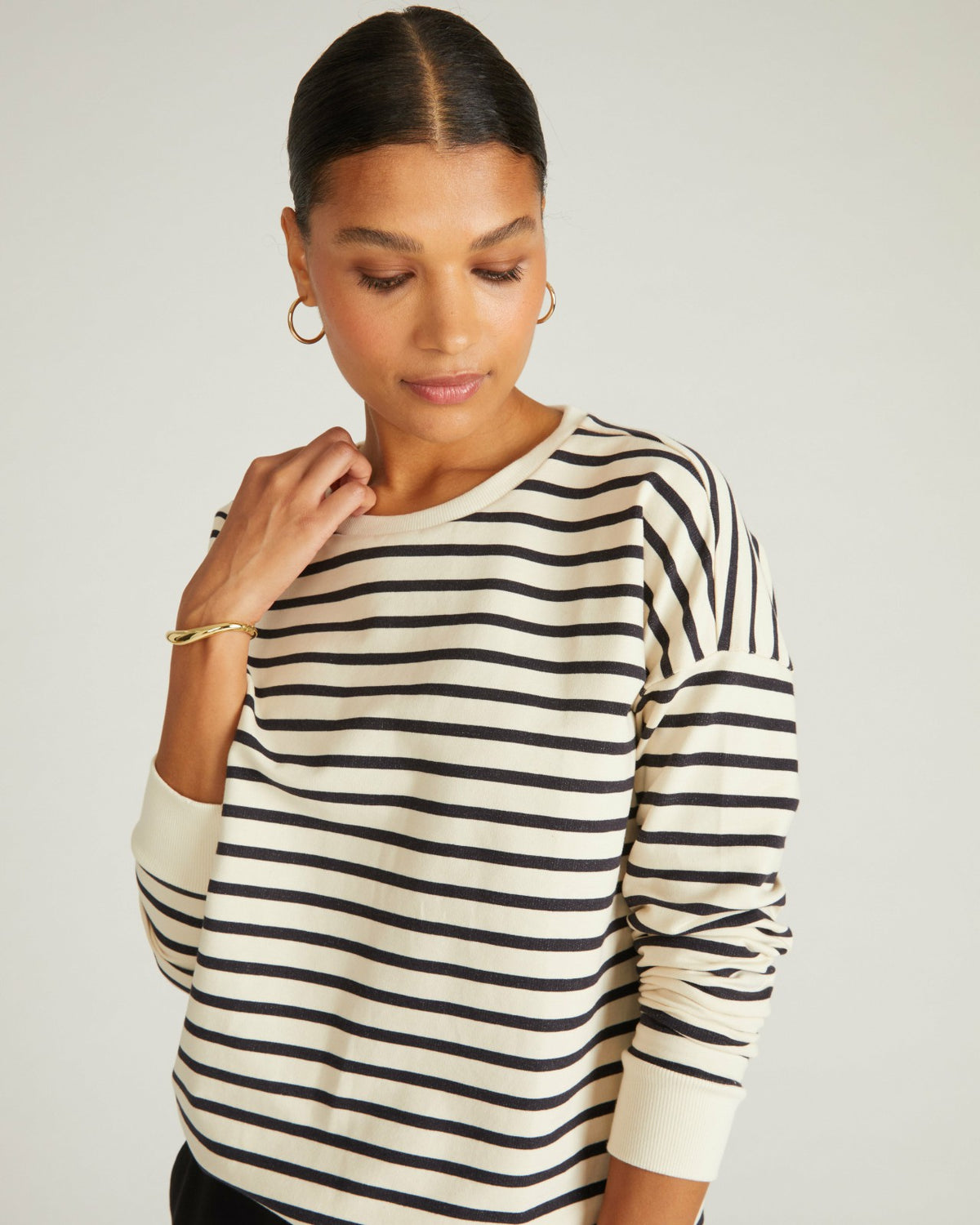 Lauren Classic Sweatshirt - Ecru/Black Stripe | Universal Standard