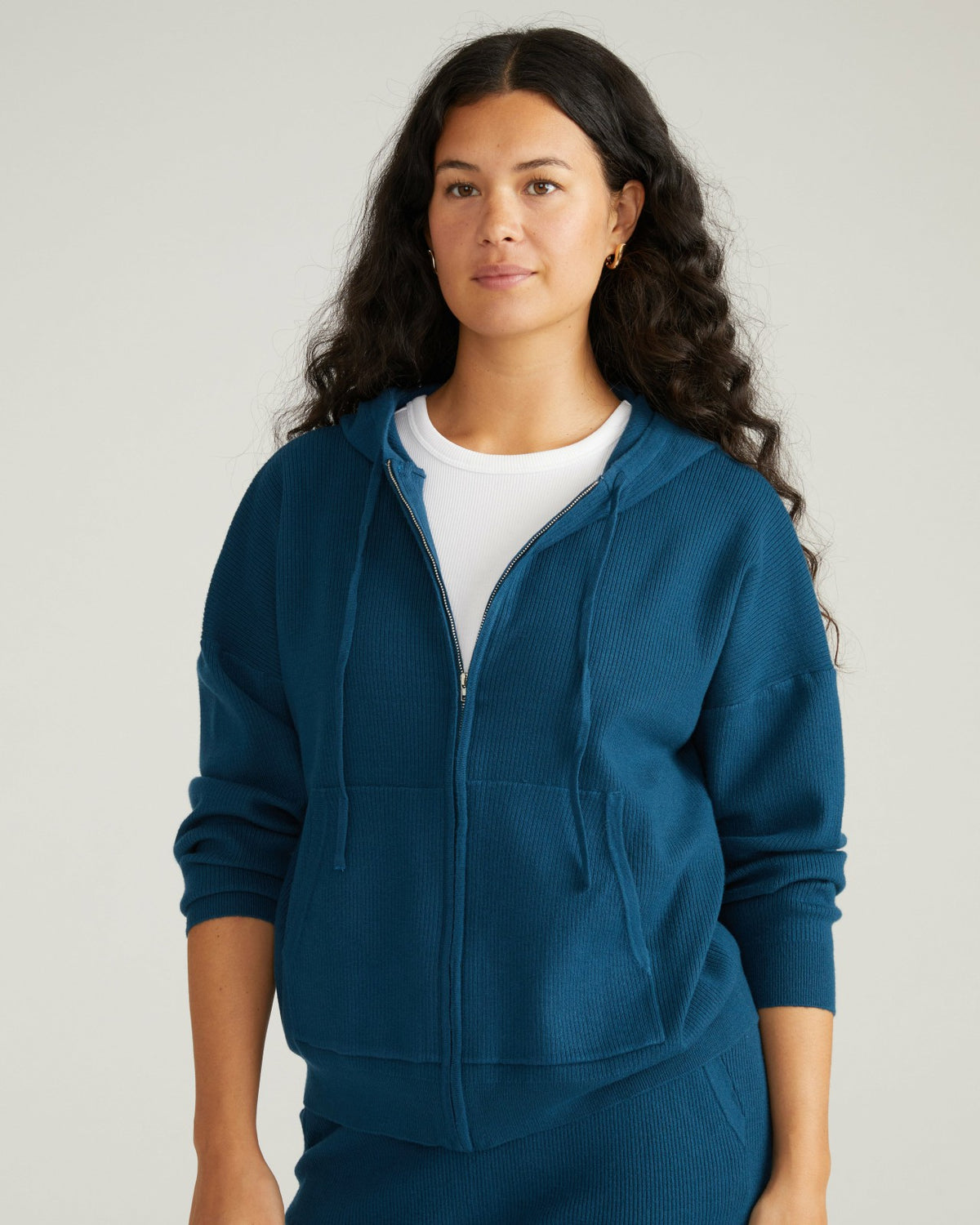 Knitted Mila Zip Hoodie - Deep Teal | Universal Standard