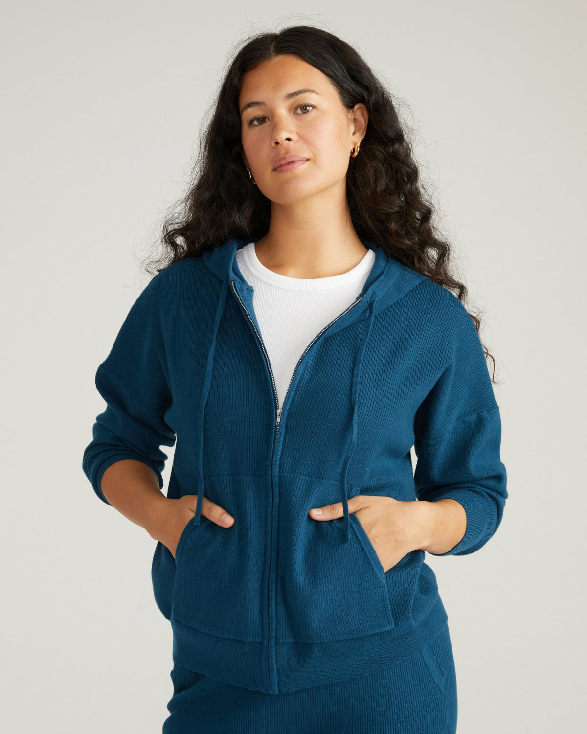 Knitted Mila Zip Hoodie - Deep Teal | Universal Standard