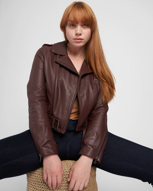 Leeron Leather Moto Jacket - Chili Chocolate | Universal Standard