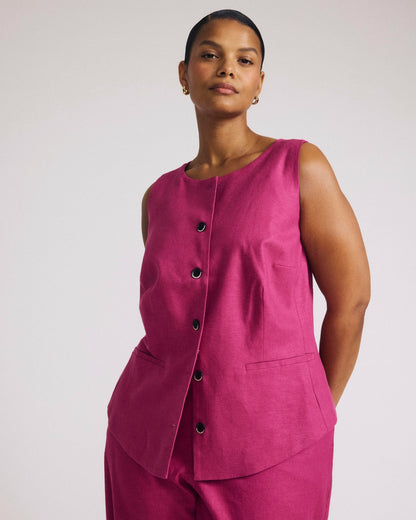 Tamsin Stretch Linen Blend Vest - Hyper Pink | Universal Standard