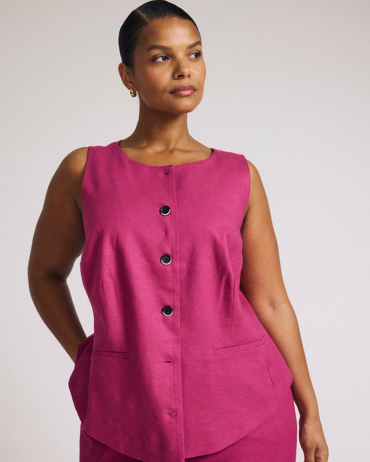Tamsin Stretch Linen Blend Vest - Hyper Pink | Universal Standard