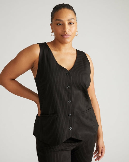 The Tailored Ponte Vest - Slate Pinstripe | Universal Standard