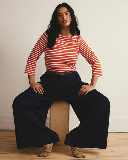 Belle Breton Stripe Jersey Tee - Coral Reef/White Stripe | Universal Standard