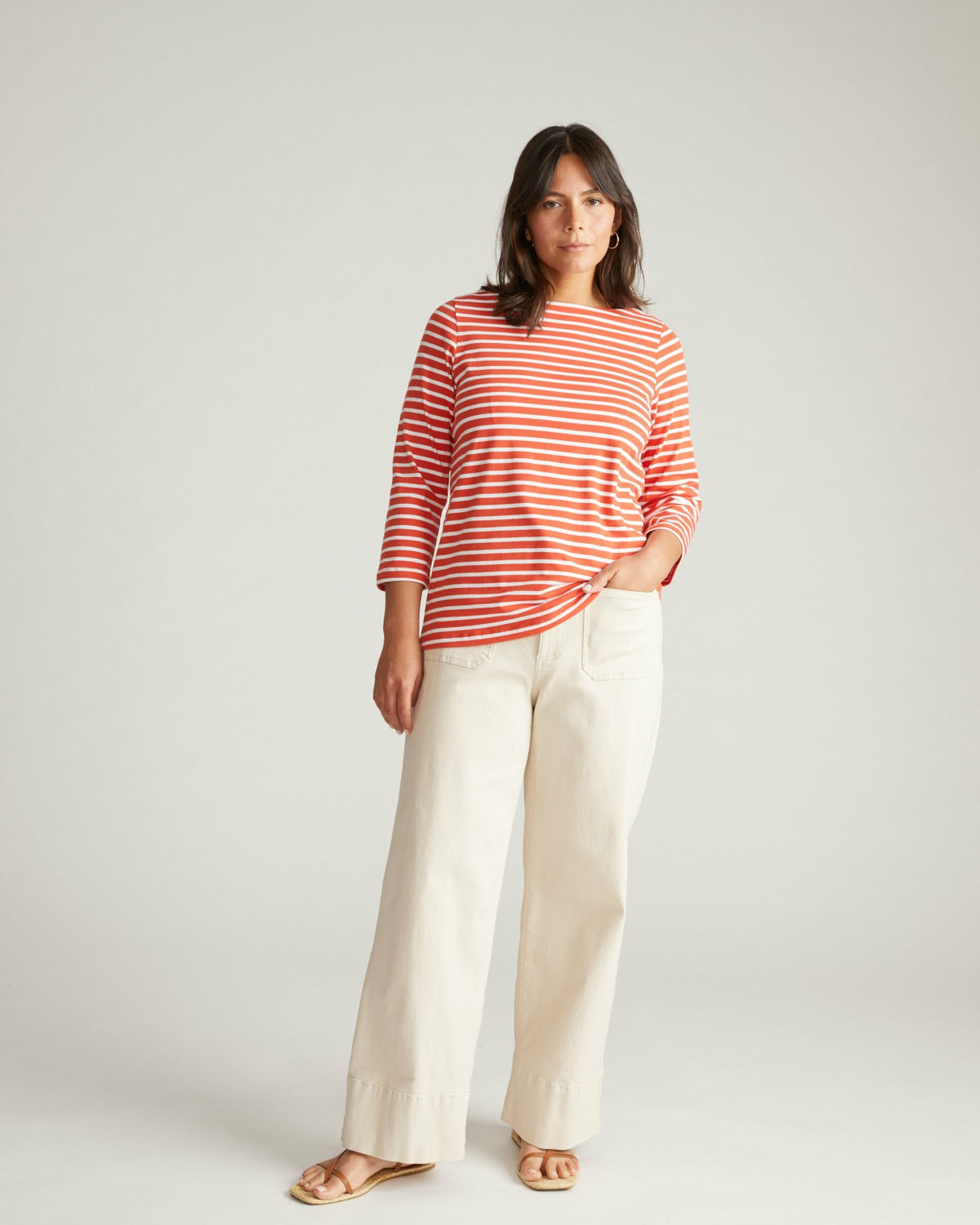 Belle Breton Stripe Jersey Tee - Coral Reef/White Stripe | Universal Standard