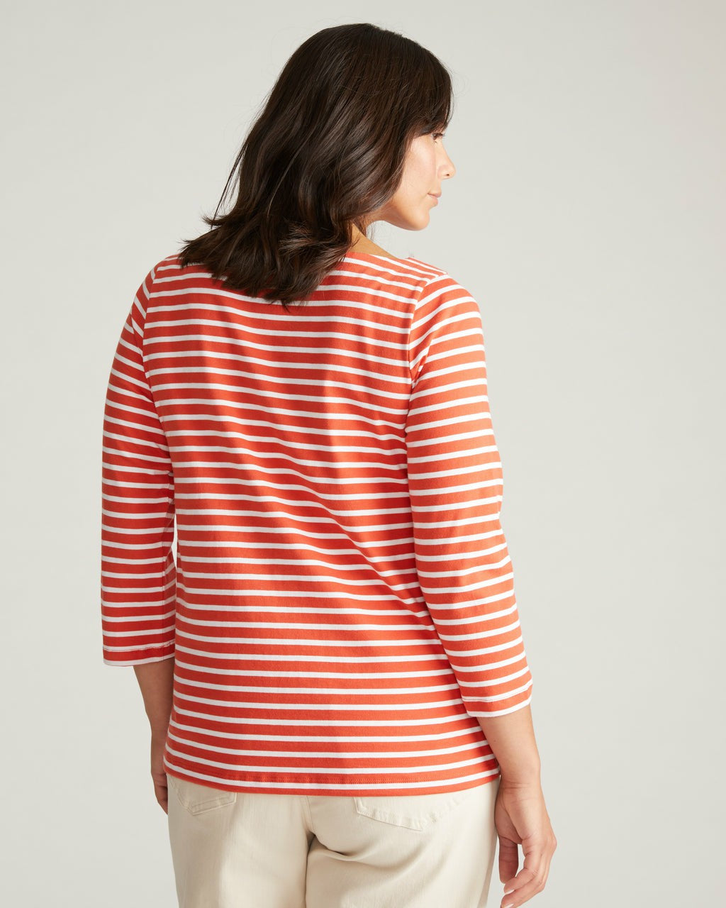 Belle Breton Stripe Jersey Tee - Coral Reef/White Stripe | Universal Standard